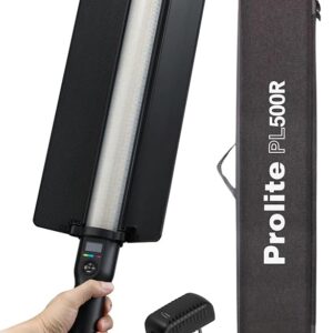 Prolite Light Stick PL500R | Dual-Side Lighting (CCT, HSI+FX) & 2500K-8500K RGB LED Light Saber with Built-in Battery, 2-Way Barndoor & Carry Case (No Remote) | 15 Light Effects | 6000lux